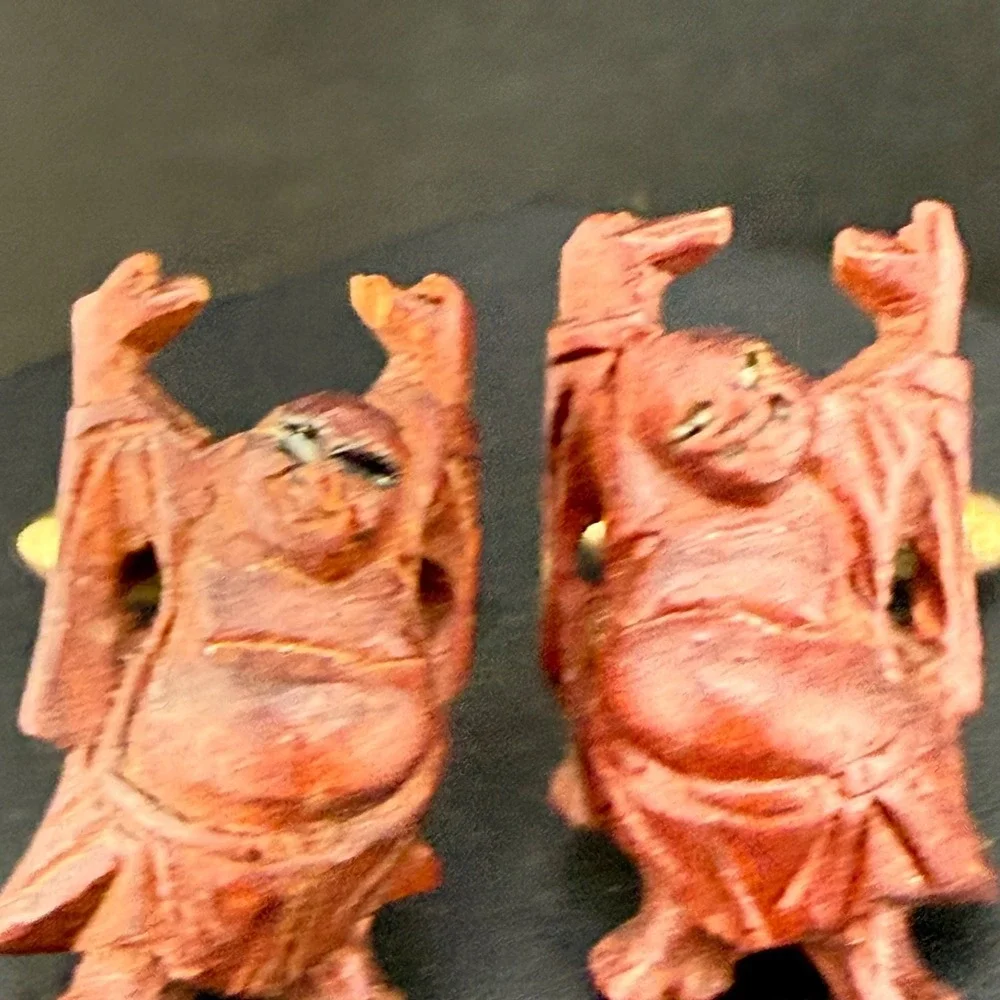 Vintage Carved Buddha Cufflinks‎ Wood